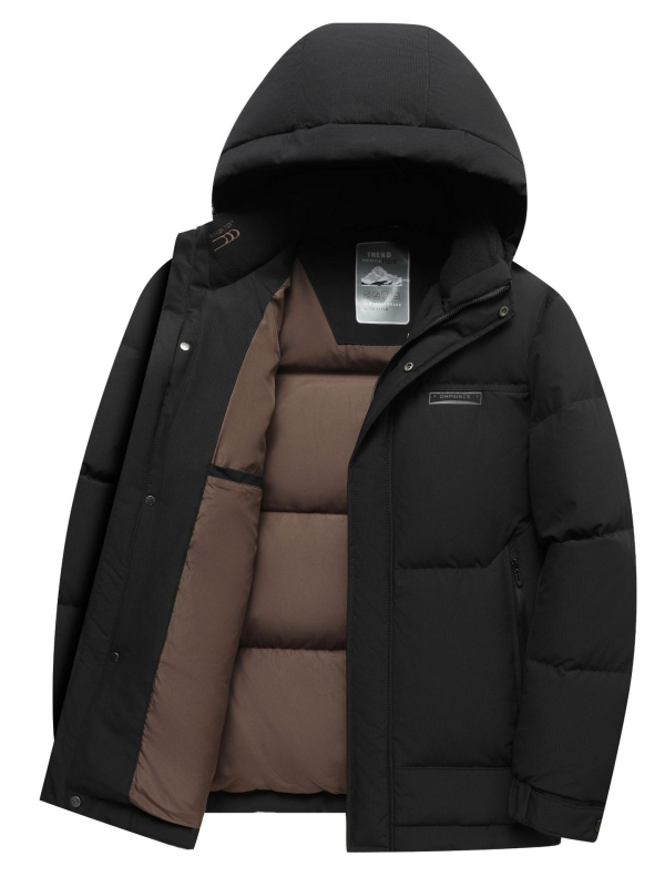 Meeste paksu sulejo kapuutsiga, eemaldatav kapuuts, valge pardi sule täidis 86–90%, täitmise jõudlus 800, talvine äri-casual välisriietus