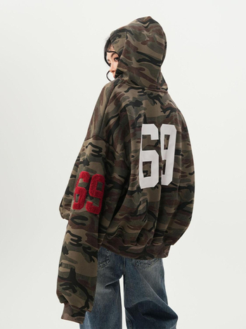 Κουκούλα cardigan φούτερ με σταθερό γιακά, εκτύπωση με χρωματικά μπλοκ, φαρδιά γραμμή, πλαϊνές τσέπες, πολυεστέρας 96%