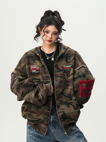 Κουκούλα cardigan φούτερ με σταθερό γιακά, εκτύπωση με χρωματικά μπλοκ, φαρδιά γραμμή, πλαϊνές τσέπες, πολυεστέρας 96%