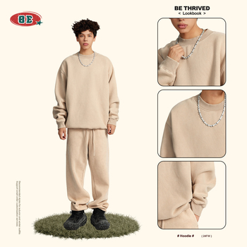 BE THRIVED meeste džemper trikot, flis voodri ja puuvillase vooder, ümmargune kaelus, pikad varrukad, vaba lõige (Sügis/Talv 2025)