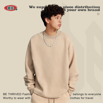 BE THRIVED meeste džemper trikot, flis voodri ja puuvillase vooder, ümmargune kaelus, pikad varrukad, vaba lõige (Sügis/Talv 2025)