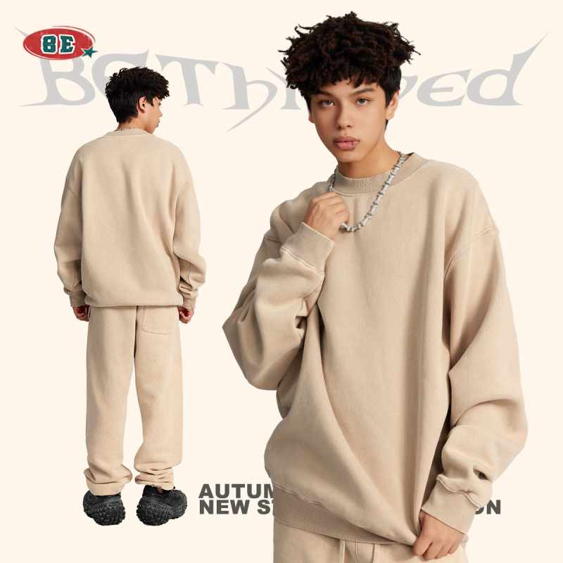 BE THRIVED meeste džemper trikot, flis voodri ja puuvillase vooder, ümmargune kaelus, pikad varrukad, vaba lõige (Sügis/Talv 2025)