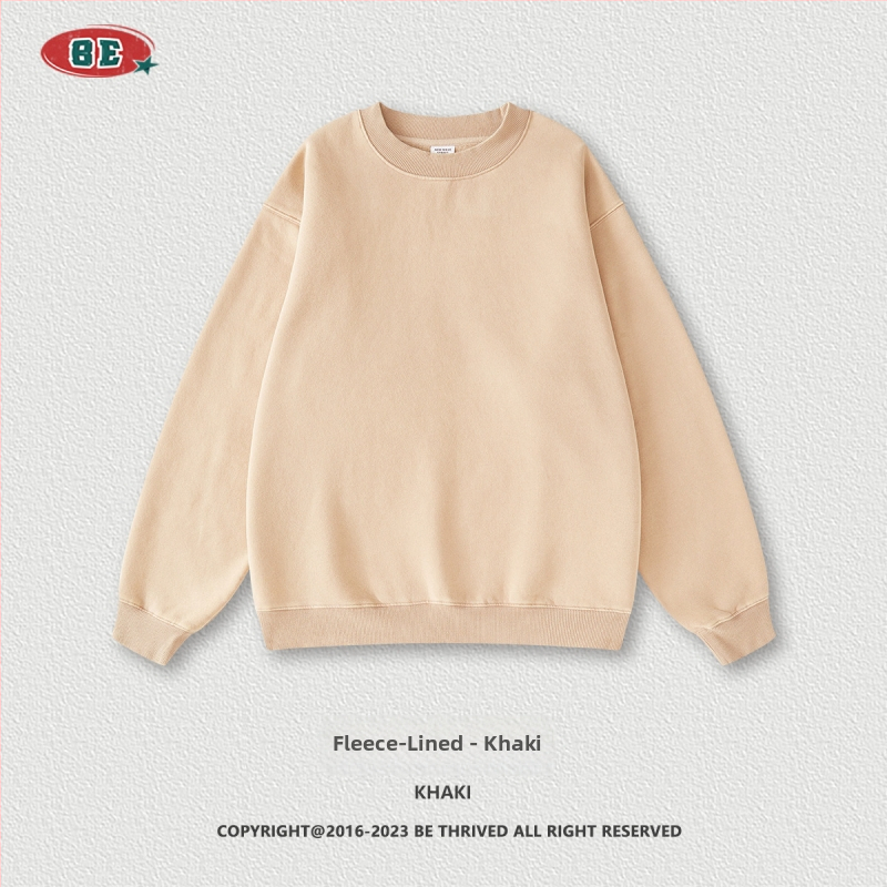 BE THRIVED meeste džemper trikot, flis voodri ja puuvillase vooder, ümmargune kaelus, pikad varrukad, vaba lõige (Sügis/Talv 2025)