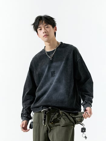 Hanorac-pulover din bumbac – toamnă, unisex, design vintage, guler rotund, mâneci lungi