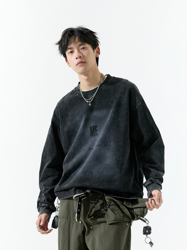 Hanorac-pulover din bumbac – toamnă, unisex, design vintage, guler rotund, mâneci lungi