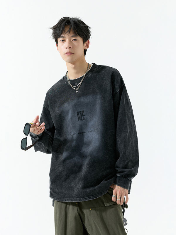 Hanorac-pulover din bumbac – toamnă, unisex, design vintage, guler rotund, mâneci lungi