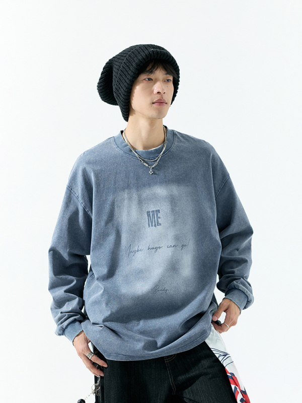 Hanorac-pulover din bumbac – toamnă, unisex, design vintage, guler rotund, mâneci lungi