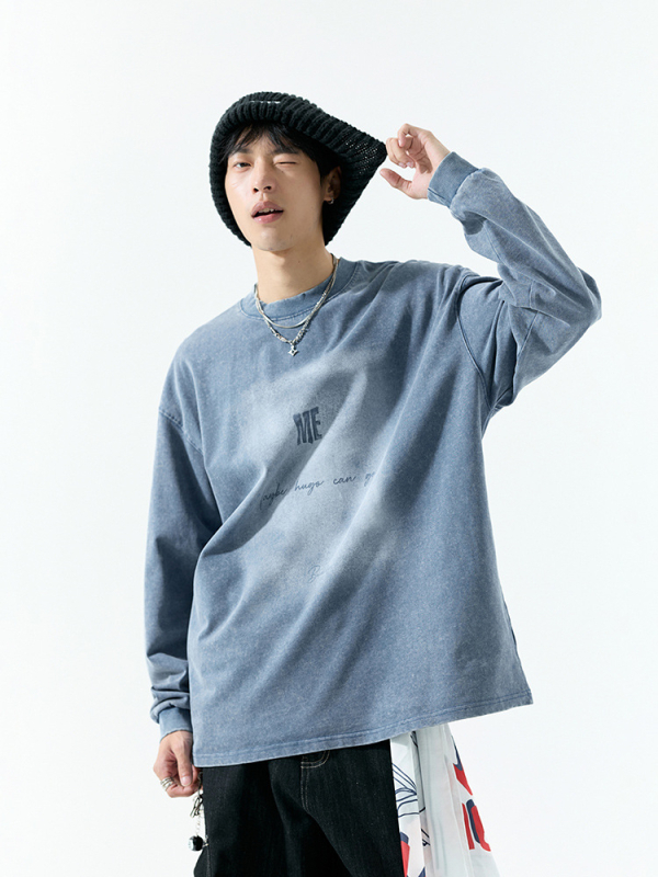 Hanorac-pulover din bumbac – toamnă, unisex, design vintage, guler rotund, mâneci lungi