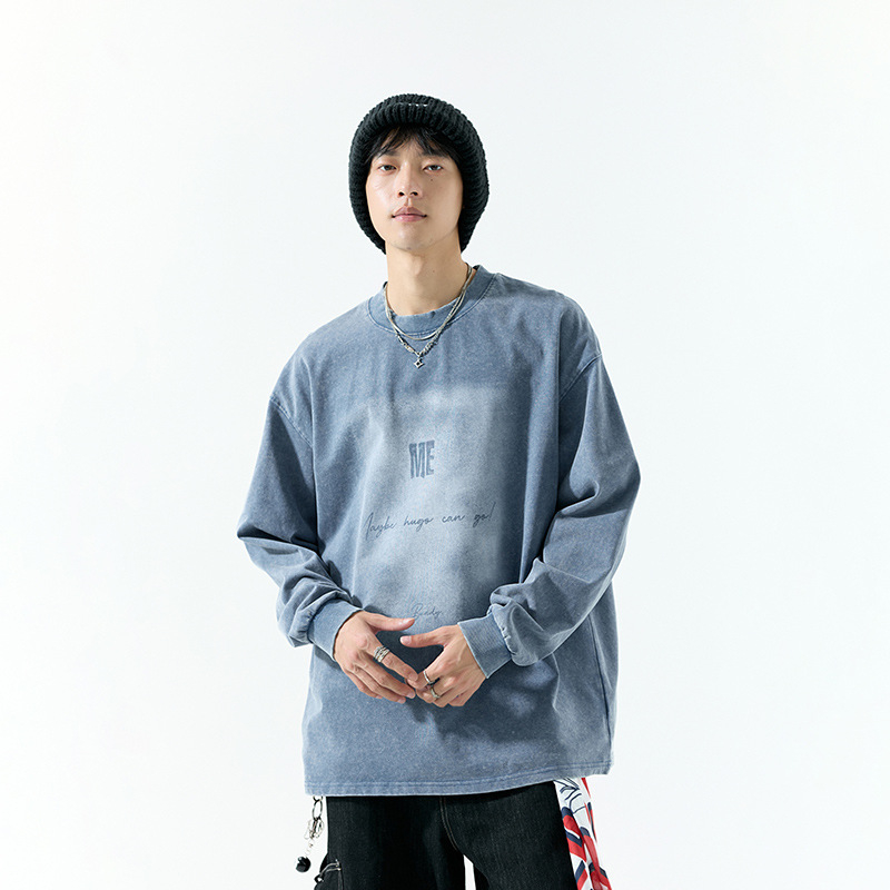 Hanorac-pulover din bumbac – toamnă, unisex, design vintage, guler rotund, mâneci lungi