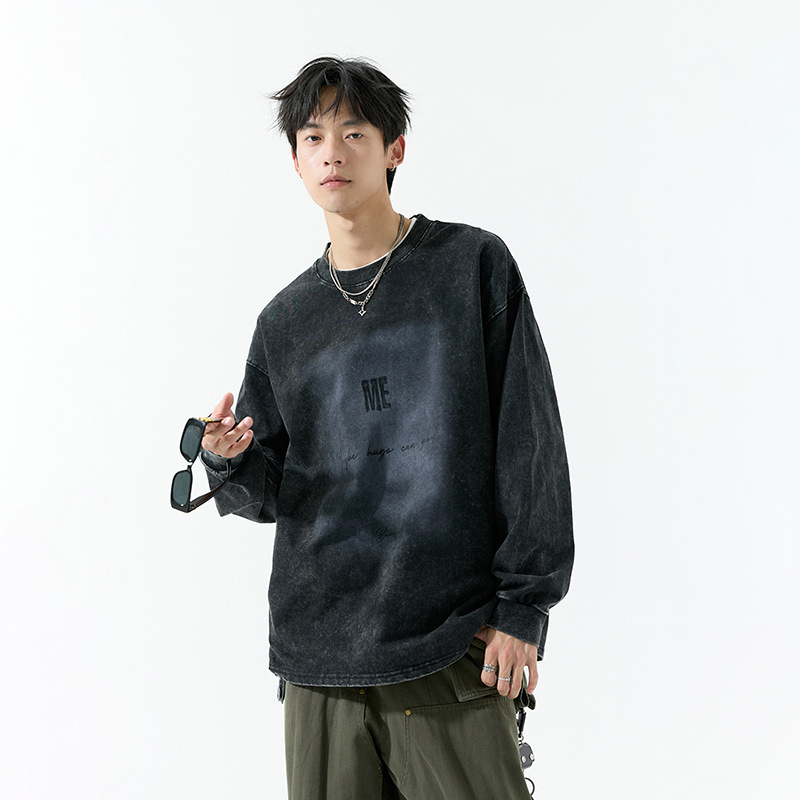 Hanorac-pulover din bumbac – toamnă, unisex, design vintage, guler rotund, mâneci lungi