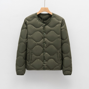 Пухено зимно яке, леко, без яка, регулярна дължина, пълнеж 86–90% бял гъши пух, 600 пухова мощност, външна материя найлон, подплата найлон