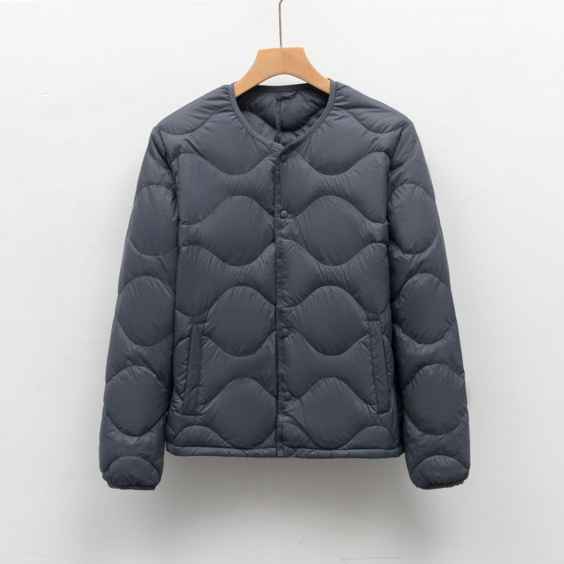 Пухено зимно яке, леко, без яка, регулярна дължина, пълнеж 86–90% бял гъши пух, 600 пухова мощност, външна материя найлон, подплата найлон