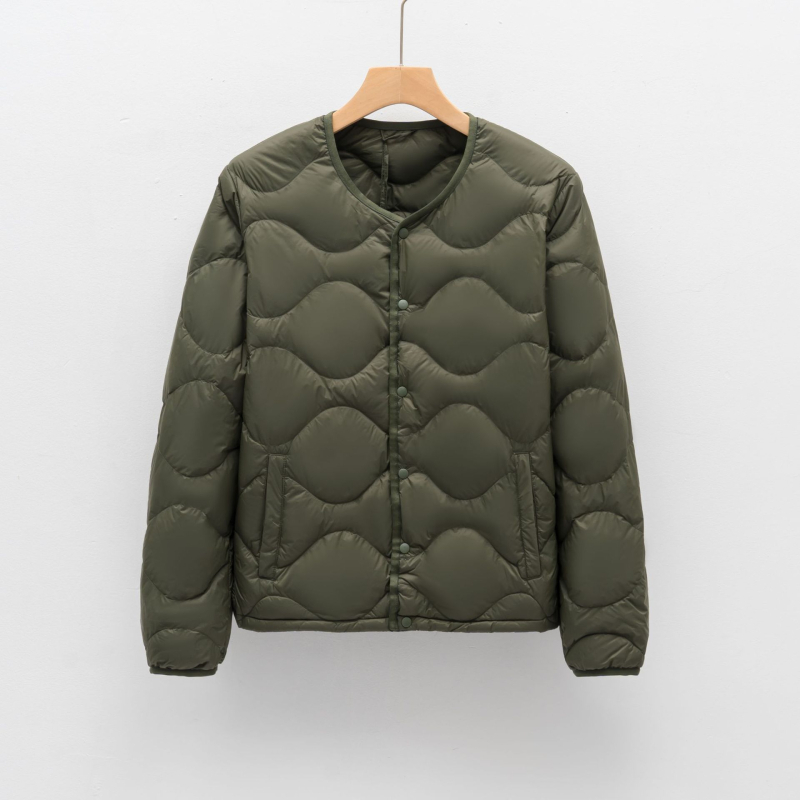 Пухено зимно яке, леко, без яка, регулярна дължина, пълнеж 86–90% бял гъши пух, 600 пухова мощност, външна материя найлон, подплата найлон