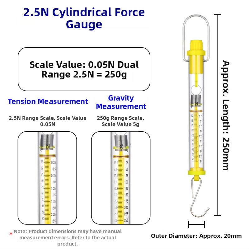 Valcový merač sily, rozsah 1N–30N, valcový ťahomer, Newtonova pružinová stupnica, učebné pomôcky pre fyziku