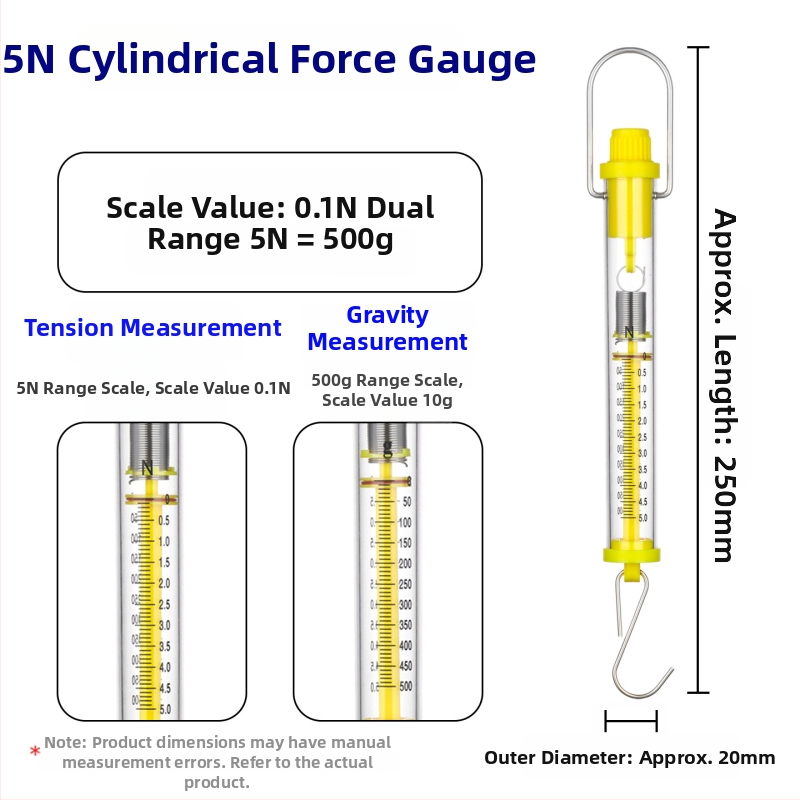 Valcový merač sily, rozsah 1N–30N, valcový ťahomer, Newtonova pružinová stupnica, učebné pomôcky pre fyziku