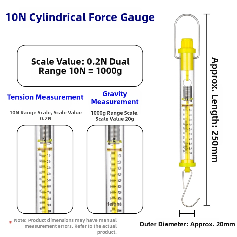 Valcový merač sily, rozsah 1N–30N, valcový ťahomer, Newtonova pružinová stupnica, učebné pomôcky pre fyziku