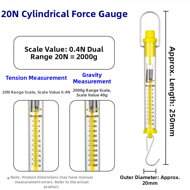 Valcový merač sily, rozsah 1N–30N, valcový ťahomer, Newtonova pružinová stupnica, učebné pomôcky pre fyziku
