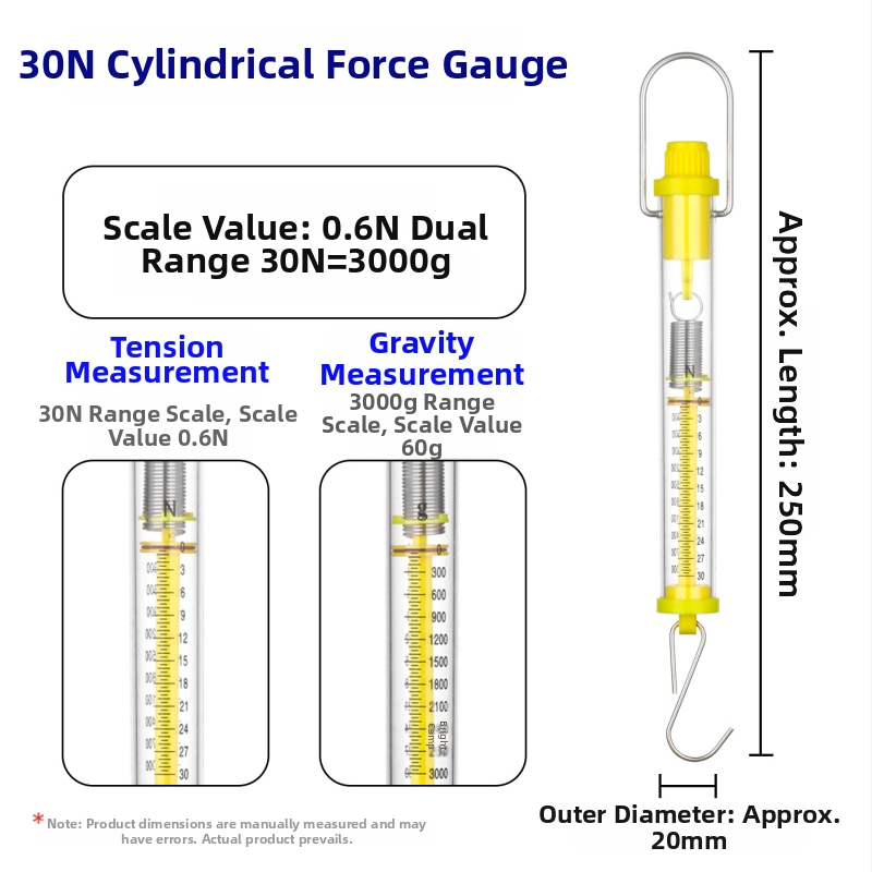 Valcový merač sily, rozsah 1N–30N, valcový ťahomer, Newtonova pružinová stupnica, učebné pomôcky pre fyziku