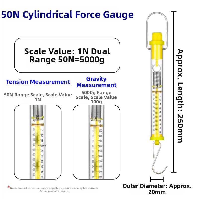 Valcový merač sily, rozsah 1N–30N, valcový ťahomer, Newtonova pružinová stupnica, učebné pomôcky pre fyziku