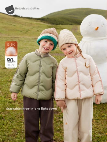 Detská péřová bunda, 90% výplň z bieleho kačacieho peria, vonkajšia tkanina: polyester, podšívka: 100% nylon/poliamid, strih: krátky, štýl casual