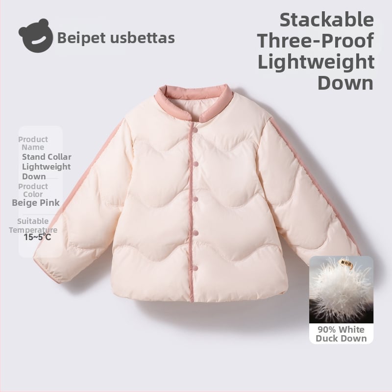 Detská péřová bunda, 90% výplň z bieleho kačacieho peria, vonkajšia tkanina: polyester, podšívka: 100% nylon/poliamid, strih: krátky, štýl casual