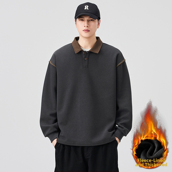 Meeste pushoodie fleece vooderduse, värvi blokk disain, Turn-Down kaelus, pullover, vaba lõige