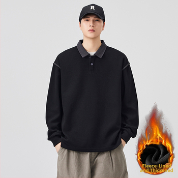 Meeste pushoodie fleece vooderduse, värvi blokk disain, Turn-Down kaelus, pullover, vaba lõige