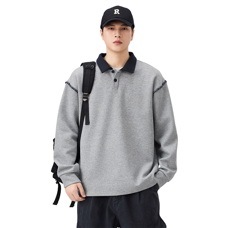 Meeste pushoodie fleece vooderduse, värvi blokk disain, Turn-Down kaelus, pullover, vaba lõige