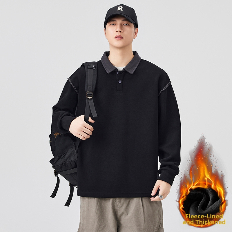 Meeste pushoodie fleece vooderduse, värvi blokk disain, Turn-Down kaelus, pullover, vaba lõige