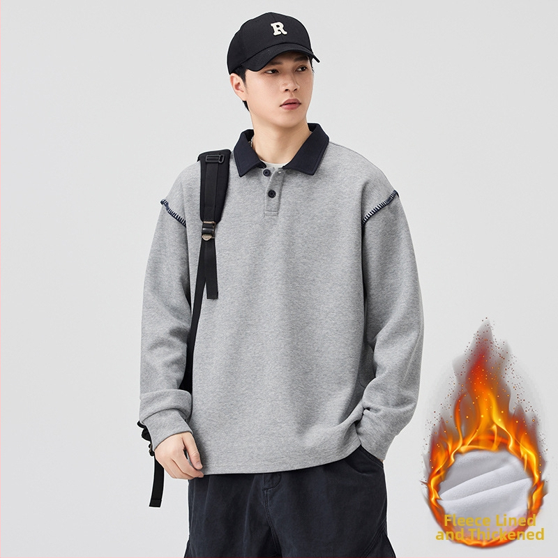 Meeste pushoodie fleece vooderduse, värvi blokk disain, Turn-Down kaelus, pullover, vaba lõige