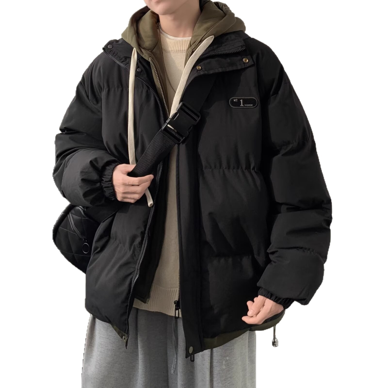 Vyrinė medvilninė pūkinė striukė su gobtuvu, poliesterio užpildas ir pamušalas, priekyje užtrauktukas, šoninės kišenės