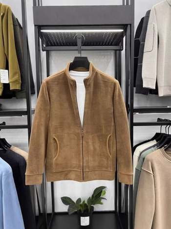 Ζακέτα φλίς με στάσιμο γιακά, φερμουάρ, παχύ φλίς πολυεστέρα, μακριά μανίκια