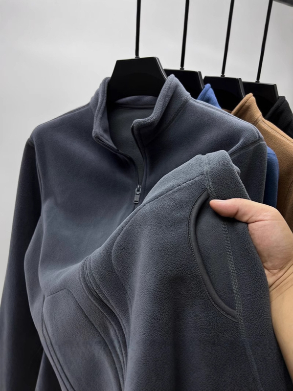 Ζακέτα φλίς με στάσιμο γιακά, φερμουάρ, παχύ φλίς πολυεστέρα, μακριά μανίκια