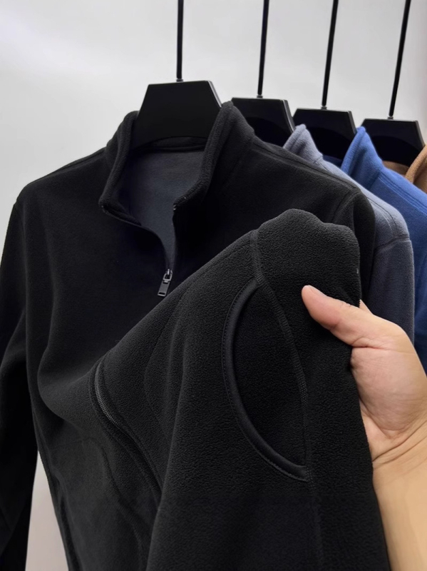 Ζακέτα φλίς με στάσιμο γιακά, φερμουάρ, παχύ φλίς πολυεστέρα, μακριά μανίκια