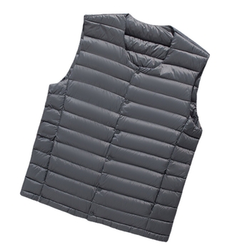 Мъжки лек пухен жилет с пълнеж от бял патицов пух, ветроустойчив найлонов външен слой, без яка, корейски стил, нормална защита от студ (-20°C до -5°C)