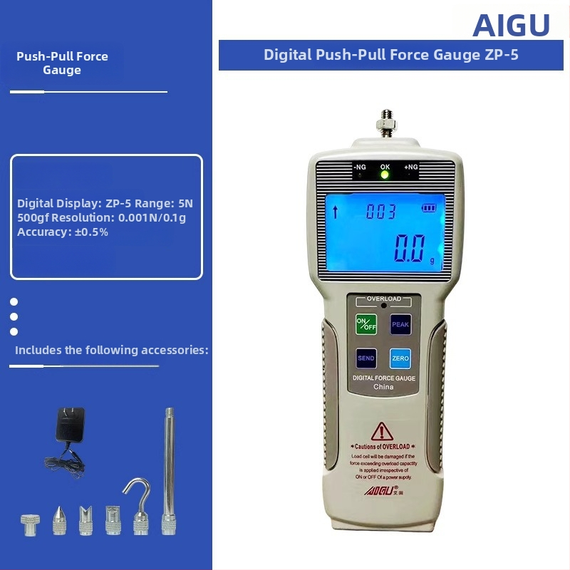 Aigu digitálny ťahový merací prístroj, séria ZP-5–ZP-1000, rozsah 5–1000 N, presnosť ±0,5%
