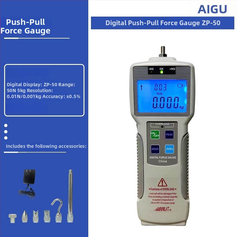 Aigu digitálny ťahový merací prístroj, séria ZP-5–ZP-1000, rozsah 5–1000 N, presnosť ±0,5%