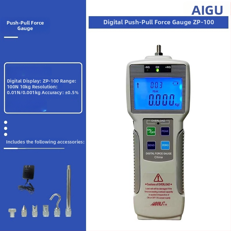 Aigu digitálny ťahový merací prístroj, séria ZP-5–ZP-1000, rozsah 5–1000 N, presnosť ±0,5%
