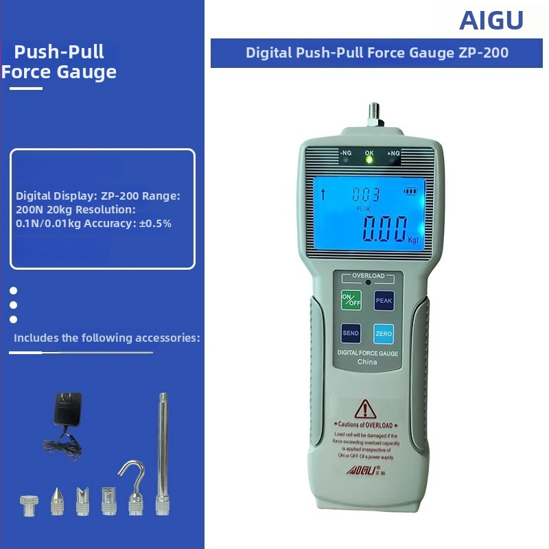 Aigu digitálny ťahový merací prístroj, séria ZP-5–ZP-1000, rozsah 5–1000 N, presnosť ±0,5%