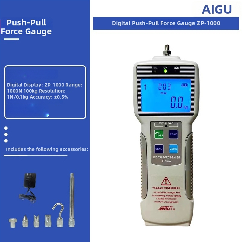 Aigu digitálny ťahový merací prístroj, séria ZP-5–ZP-1000, rozsah 5–1000 N, presnosť ±0,5%