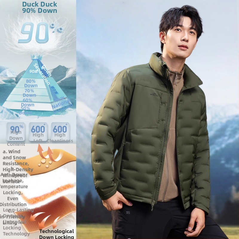 Meeste kerge sulejope, lühike lõige, stand-up krae, täidis valge pardi sule, Fill Power 550, sulede sisaldus 91–95%