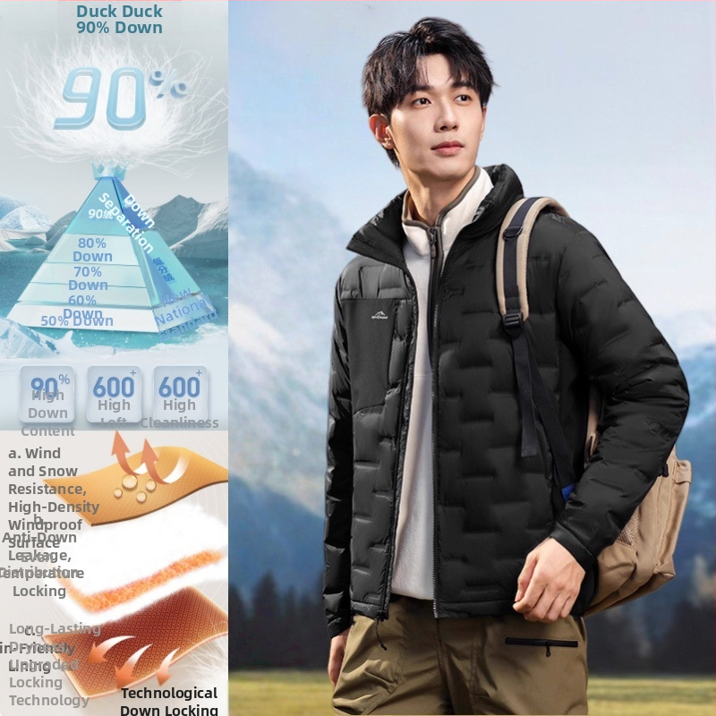 Meeste kerge sulejope, lühike lõige, stand-up krae, täidis valge pardi sule, Fill Power 550, sulede sisaldus 91–95%