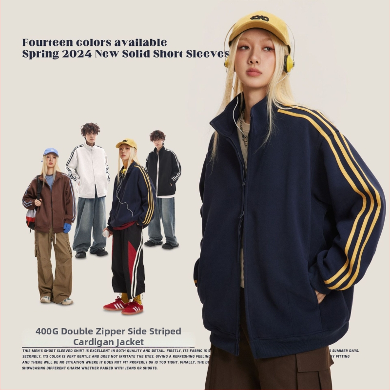 Puuvillane kardigan-jakk stand-up krae, eeslukk, vaba lõige, patch taskud