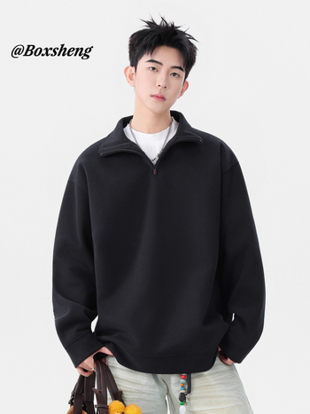 Mikina s poluzipom i stojećim ovratnikom, labav kroj, fleece podstava, pamukasto-mješavina