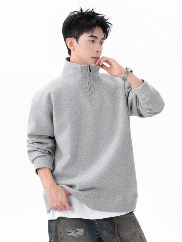 Mikina s poluzipom i stojećim ovratnikom, labav kroj, fleece podstava, pamukasto-mješavina