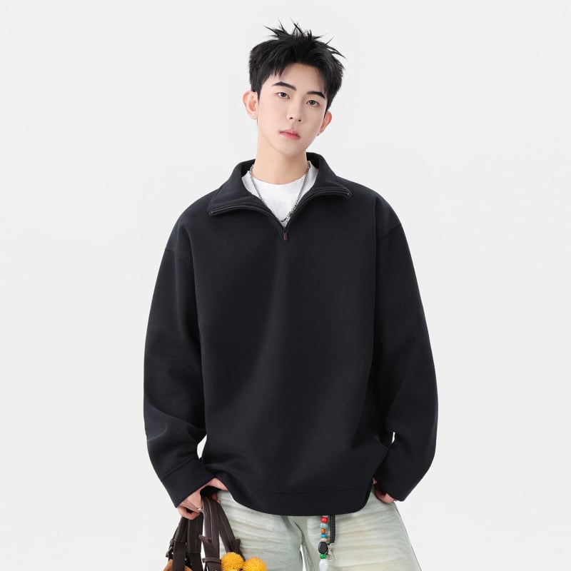 Mikina s poluzipom i stojećim ovratnikom, labav kroj, fleece podstava, pamukasto-mješavina