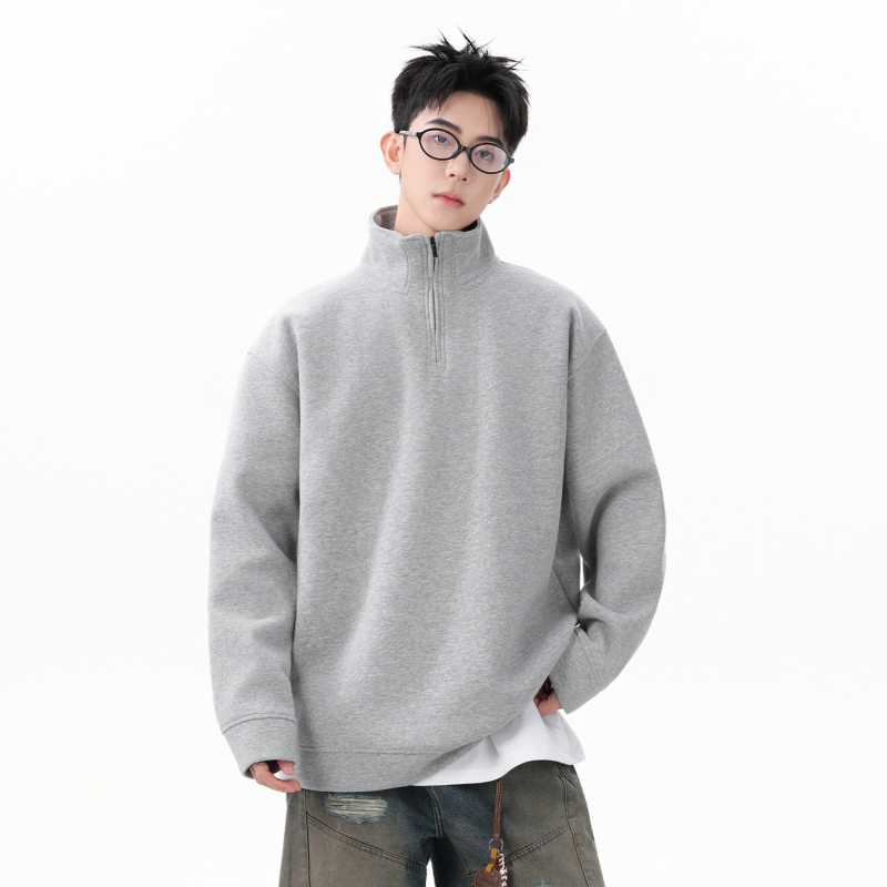 Mikina s poluzipom i stojećim ovratnikom, labav kroj, fleece podstava, pamukasto-mješavina