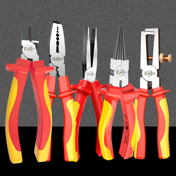 Izolované viacúčelové elektrikárske kliešte, ihlová špička, odizolovač káblov, chróm-molybdenová oceľ, hmotnosť 0,2 kg