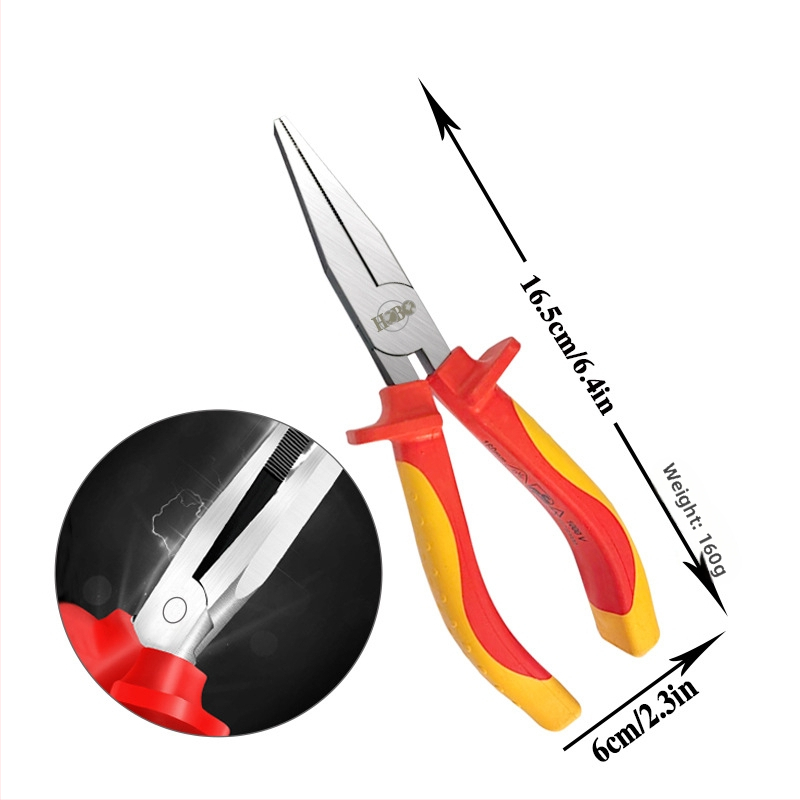 Izolované viacúčelové elektrikárske kliešte, ihlová špička, odizolovač káblov, chróm-molybdenová oceľ, hmotnosť 0,2 kg