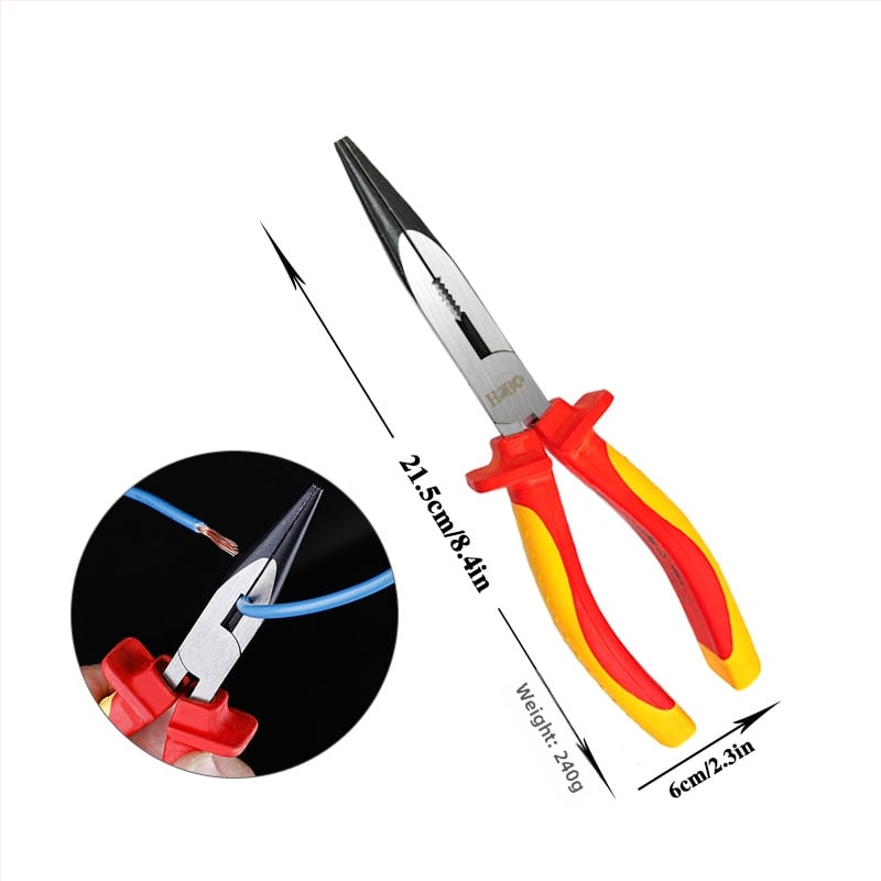 Izolované viacúčelové elektrikárske kliešte, ihlová špička, odizolovač káblov, chróm-molybdenová oceľ, hmotnosť 0,2 kg